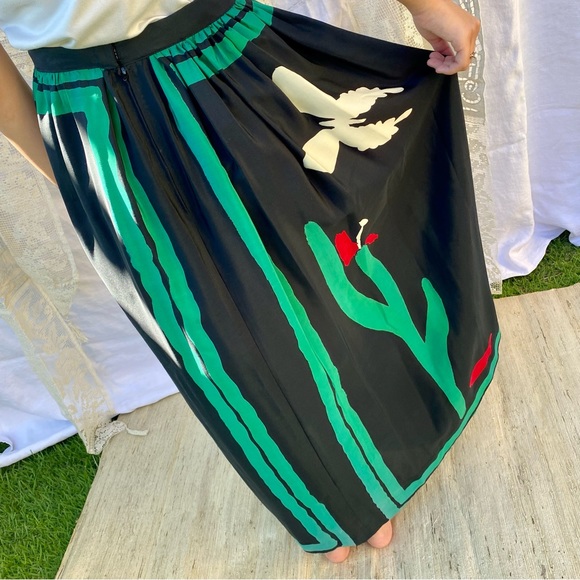 Vintage Silky Floral Tulips Butterfly Long Skirt - Picture 5 of 13